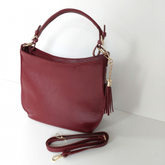 Ledertasche Umh�ngetasche Seitentaschen Lederriemen - weinrot - gold Schnallen - Made in Italy
