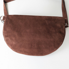 Bauchtasche Wildleder mit Lederriemen - schokobraun - silber Schnallen-Made in Italy