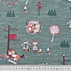 Jerseystoff F�chse B�ume, altgr�n