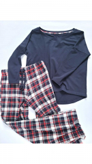 Flanell Stoff Schottenkaro karierter Baumwollstoff, rot cremewei� dunkelblau