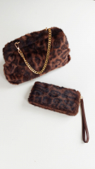 Fake Fur Fellimitat Geldb�rse Portemonnaie Leopardenmuster Ziparound - dunkelbraun