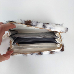 Fake Fur Fellimitat Geldb�rse Portemonnaie Leopardenmuster Ziparound - cremewei�