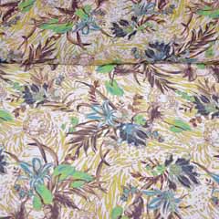 Chiffon L�we tropische Bl�tter, gr�n braun beige