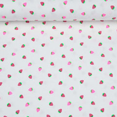 Jerseystoff Erdbeeren, neonpink weiss