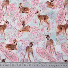 Jerseystoff Rehe Paisley Digitaldruck, rosa hellmint