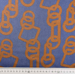 RESTST�CK 105 cm Viskose Stoff Blusenstoff Ringe Quadrate, terracotta braun jeansblau