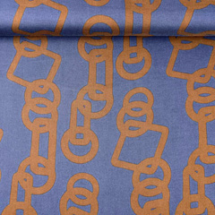 RESTST�CK 105 cm Viskose Stoff Blusenstoff Ringe Quadrate, terracotta braun jeansblau