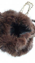 Fake Fur Felltasche geflochtene Griffe gold Kette flauschig weich uni, dunkelbraun