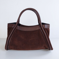 Wildledertasche 2 in 1 Handtasche & T�schchen Ledergriffe-schokobraun-Made in Italy