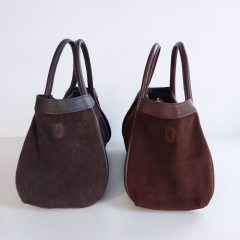 Wildledertasche 2 in 1 Handtasche & T�schchen Ledergriffe-schokobraun-Made in Italy
