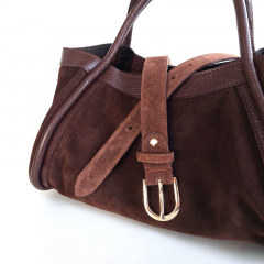 Wildledertasche 2 in 1 Handtasche & T�schchen Ledergriffe-schokobraun-Made in Italy