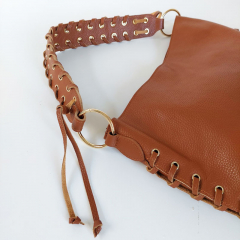 Ledertasche Handtasche �sen & Lederschn�rung - cognac braun - Made in Italy