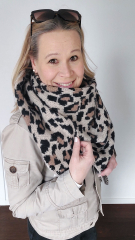 Dreieckstuch Schal Leopardenmuster Wollschal flauschig weich, schwarz braun beige