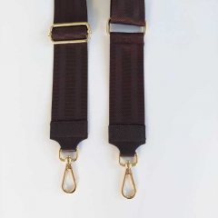 Taschengurt uni gemusterte Streifen - dunkelbraun - dunkelbraunes Leder, gold Schnallen