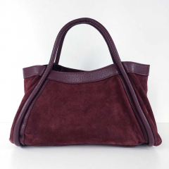 Wildledertasche 2 in 1 Handtasche & T�schchen Ledergriffe-burgundy - Made in Italy