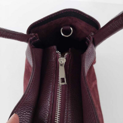 Wildledertasche 2 in 1 Handtasche & T�schchen Ledergriffe-burgundy - Made in Italy