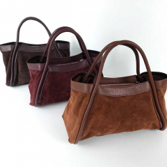 Wildledertasche 2 in 1 Handtasche & T�schchen Ledergriffe-Havanna Braun - Made in Italy