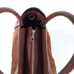 Wildledertasche 2 in 1 Handtasche & T�schchen Ledergriffe-Havanna Braun - Made in Italy