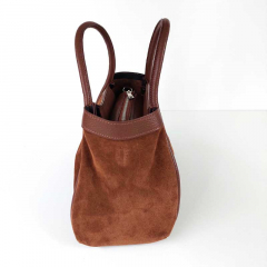 Wildledertasche 2 in 1 Handtasche & T�schchen Ledergriffe-Havanna Braun - Made in Italy