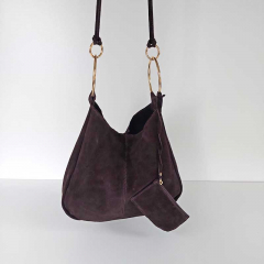 Wildledertasche gro�e goldene Ringe plus Ledert�schchen , dunkelbraun