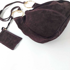 Wildledertasche gro�e goldene Ringe plus Ledert�schchen , dunkelbraun
