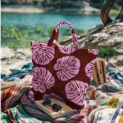 Canvas Stoff Baumwollstoff Monstera Bl�tter, rosa burgundy dunkelblau