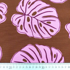 Canvas Stoff Baumwollstoff Monstera Bl�tter, rosa burgundy braun