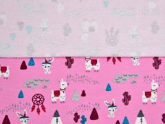French Terry Sweatstoff Lamas Kakteen Tipis, rosa