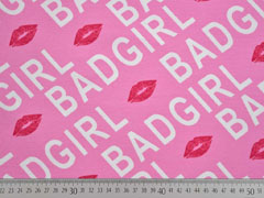 RESTST�CK 133 cm French Terry Sweat Bad Girl Schrift Kussmund, wei� rosa