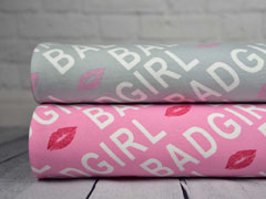 RESTST�CK 133 cm French Terry Sweat Bad Girl Schrift Kussmund, wei� rosa