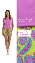 Sweatstoff French Terry Paisleymuster, pink mint limegreen