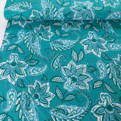 Viskose Jerseystoff Paisley Blumen weich flie�end. mint petrol