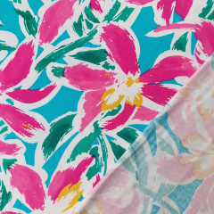 RESTST�CK 50 cm Viskose Jerseystoff Blumen Summer Print weich flie�end, pink petrol