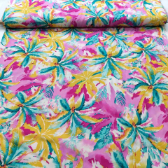 Viskose Stoff Palmen Meterware Webware Sommerlicher Druck- gelb pink mint petrol