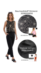 Baumwollstoff schwarz mit Blumen Stickerei