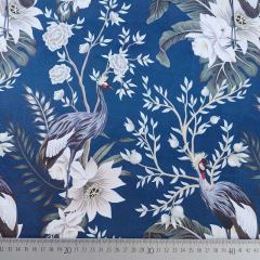 Mittelblauer Dekosamt Blumen Vogelmotiv – edle Meterware f�r kreative Projekte