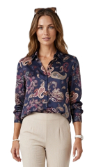 Viskose Satin Stoff Blusenstoff Blumen Paisleymuster- weinrot hellbeige dunkelblau- Made in Italy