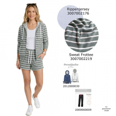 Sweat Frotteestoff Streifen Meterware, cremewei� Salbeigr�n