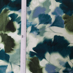Viskose Jersey Stoff Gingko Bl�tter - dunkelgr�n hellgr�n jeansblau
