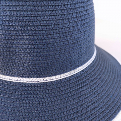 Sonnenhut mit wei�em Band Damen Papierstroh - dunkelblau wei�