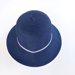 Sonnenhut mit wei�em Band Damen Papierstroh - dunkelblau wei�