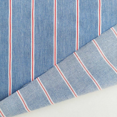 Jeansstoff breite Streifen Denim Stoff Meterware, rot wei� hellblau