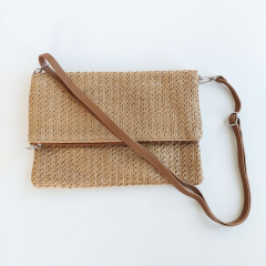 Foldover Tasche flach rechteckig Rei�verschluss - beige