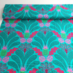 Viskose Stoff Webware Ornamente, pink mint petrol