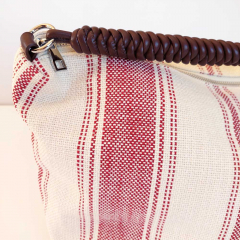 Canvas Tasche Streifen mit Taschengriff & Schultterriemen Summer Look, dunkelrot natur