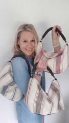 Canvas Tasche Streifen mit Taschengriff & Schultterriemen Summer Look, dunkelbraun natur