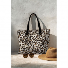 Canvas Stoff Webware Leoparden Muster, schwarz braun ecrue