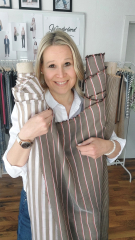Seide Viskose Stoff Ministreifen - Braunt�ne Dunkelgrau - Made in Italy