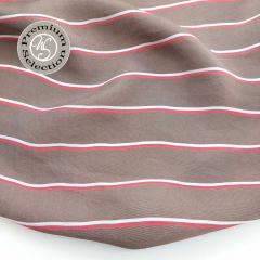 RESTST�CK 75 cm Seide Viskose Stoff schmale Streifen - wei� rot braun - Made in Italy