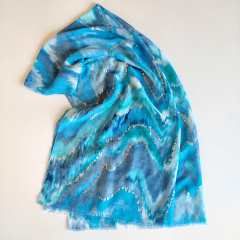 Halstuch Schal Boho Muster, t�rkis Blaut�ne mit goldenen Herzen
